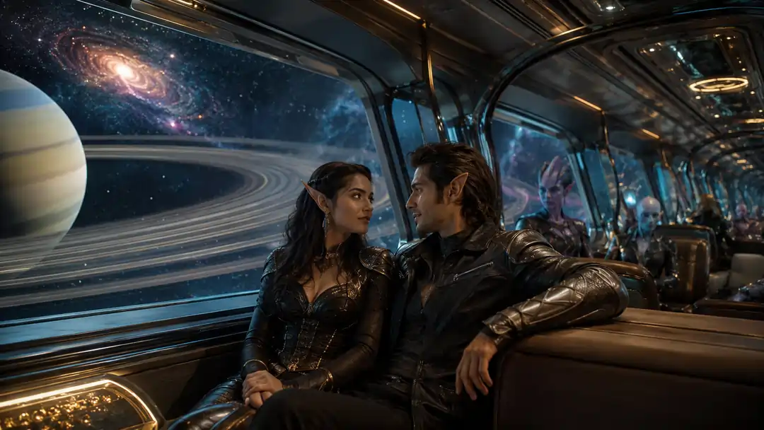 Luxury Space Train Alien Couple Prompt