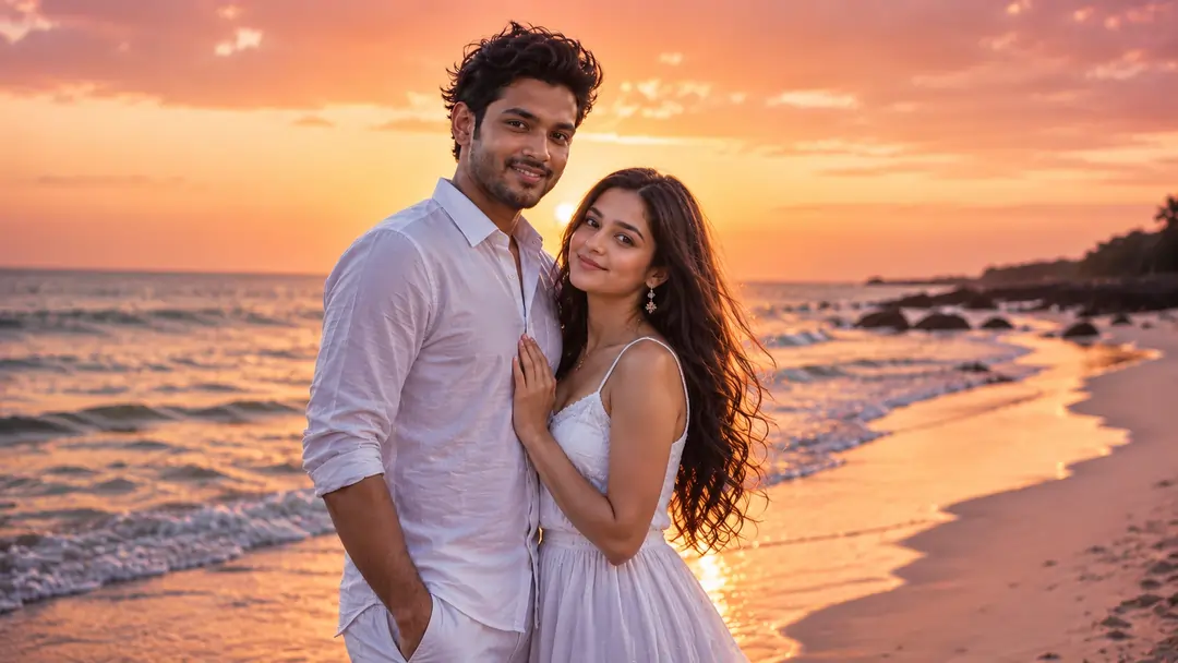 Beach Sunset Romantic AI Portrait
