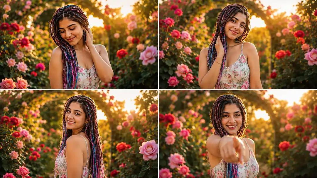 Beautiful Girl in Blooming Rose Garden AI Prompt