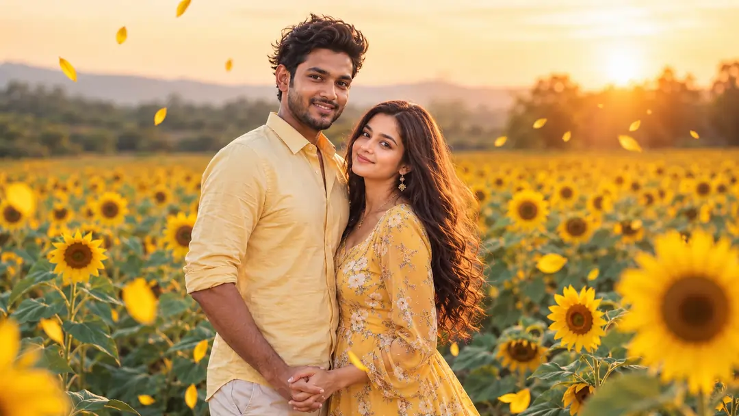 Sunflower Field Date AI Couple Photography
